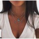 Bohemian Multilayer Silver Necklace laeave Turquoise Chain Pendant Necklace for Women