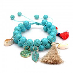 Bohemian Natural Turquoise Beads Bracelet Shell Leaf Tree of Life Charms Beaded Tassel Bracelets