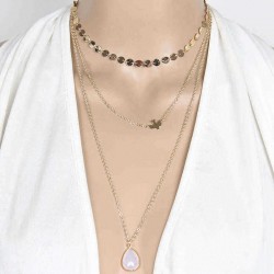 Bohemian Peace Pigeon Multi-layer Necklace Water Drop Pendant Alloy Chain Charm Necklace