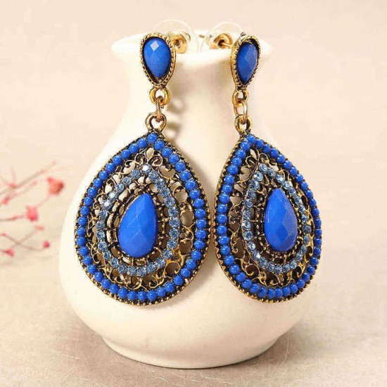 Bohemian Rhinestone Water Drop Pendant Ear Stud Piercing Earrings Clothing Accessories for Women