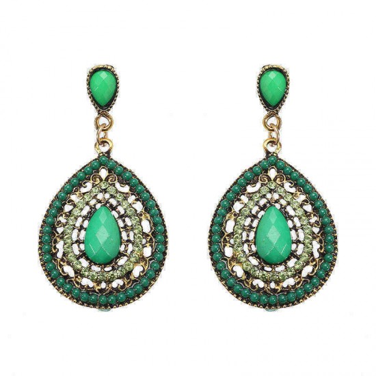 Bohemian Rhinestone Water Drop Pendant Ear Stud Piercing Earrings Clothing Accessories for Women