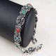 Bohemian Silver Ruby Bracelet Ancient Coin Shape Multicolor Gemstone Diamond Bracelets for Women