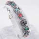 Bohemian Silver Ruby Bracelet Ancient Coin Shape Multicolor Gemstone Diamond Bracelets for Women