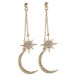 Bohemian Style Full Rhinestone Earrings Shiny Moon Star Long Ear Drop Earring For Women