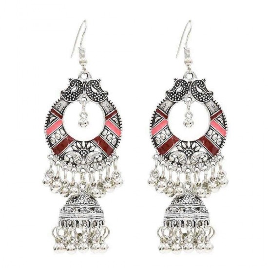 Bohemian Tassel Earring Hallow Bell Drop Earrings Retro Sliver Earrings for Women