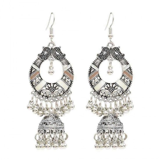 Bohemian Tassel Earring Hallow Bell Drop Earrings Retro Sliver Earrings for Women