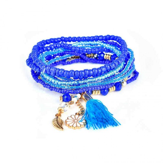 Bohemian Tassel Flower Leaf Pendant Multilayer Beads Bracelets for Women