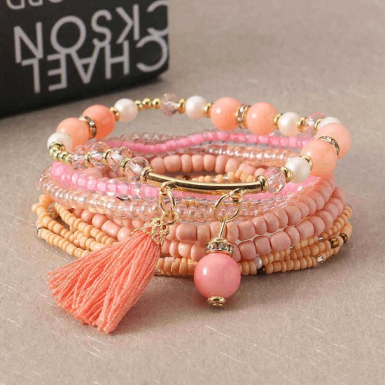 Bohemian Tassel Pendant Multilayer Colorful Bead Bracelet Jewelry for Women