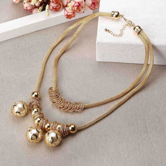 Bohemian Trendy Gold Artificial Pearl Hollow Figure Alloy Shining Necklace Party Gift for Women