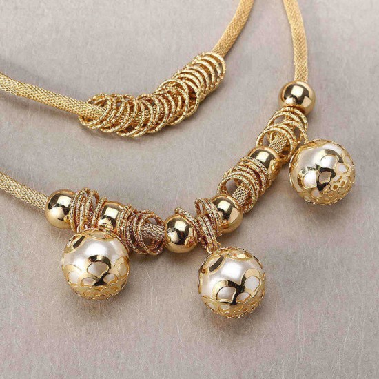 Bohemian Trendy Gold Artificial Pearl Hollow Figure Alloy Shining Necklace Party Gift for Women