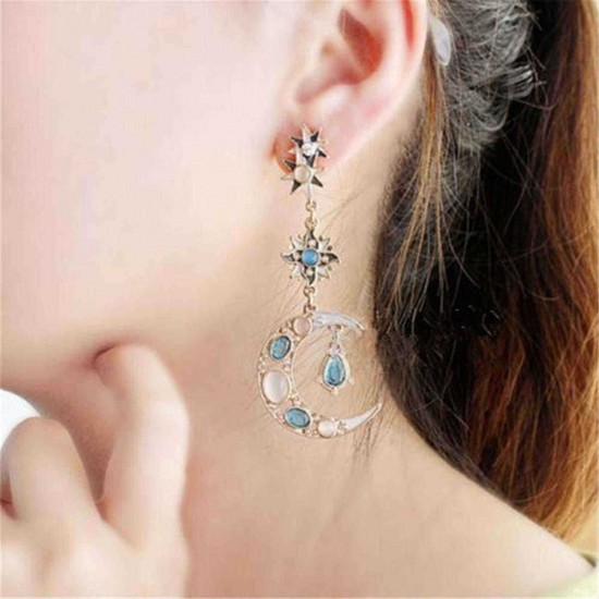 Bohemian Trendy Star Sun Moon Rhinestone Crystal Stellar Ear Drop Earring for Women Jewelry