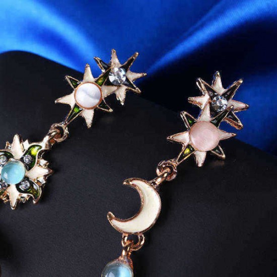 Bohemian Trendy Star Sun Moon Rhinestone Crystal Stellar Ear Drop Earring for Women Jewelry