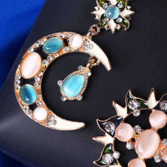 Bohemian Trendy Star Sun Moon Rhinestone Crystal Stellar Ear Drop Earring for Women Jewelry