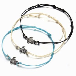 Bohemian Turtle Anklet Adjustable Wax Rope Black Blue White Ankle Bracelet Ankle Ring Foot Jewelry