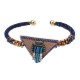 Bohemian Women Bracelet Punk Blue Bead Inlay Leather Triangle Charm Gold Plated Woven Boho Bangle