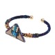 Bohemian Women Bracelet Punk Blue Bead Inlay Leather Triangle Charm Gold Plated Woven Boho Bangle