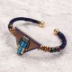 Bohemian Women Bracelet Punk Blue Bead Inlay Leather Triangle Charm Gold Plated Woven Boho Bangle