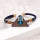 Bohemian Women Bracelet Punk Blue Bead Inlay Leather Triangle Charm Gold Plated Woven Boho Bangle