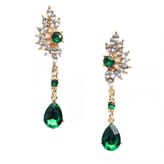 Bohemian Women Green Red Rhinestone Earring Wings Charm Drop Pendant Piercing Earrings Jewelry