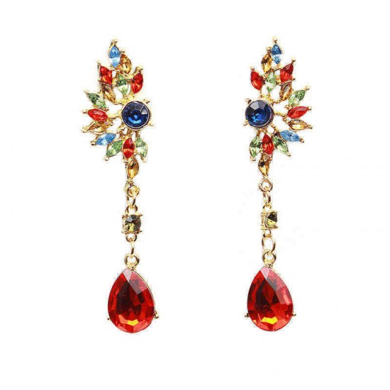 Bohemian Women Green Red Rhinestone Earring Wings Charm Drop Pendant Piercing Earrings Jewelry