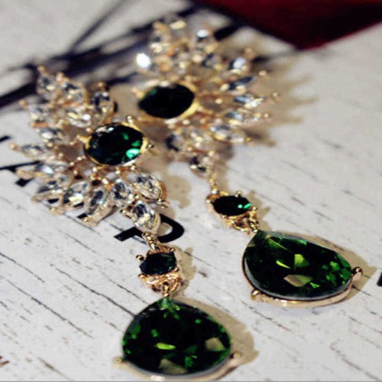 Bohemian Women Green Red Rhinestone Earring Wings Charm Drop Pendant Piercing Earrings Jewelry