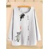 Button Cartoon Cat Print O-neck Casual Blouse Shirts