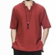 Charmkpr Men Chinese Style Cotton Linen Short Sleeve T-Shirts Stand Collar Loose Vintage Tee Tops