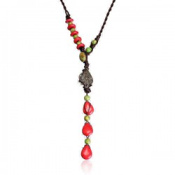 Chinese Handmade Red Turquoise Long String Necklace Jewelry