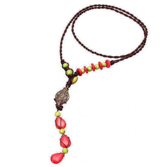 Chinese Handmade Red Turquoise Long String Necklace Jewelry