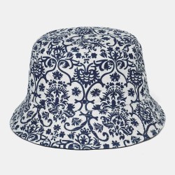 Chinese Style Blue And White Porcelain Bucket Hat Double-faced Cap