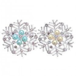 Christmas Gift Simple Pearl Rhinestone Multicolor Snowflake Brooches