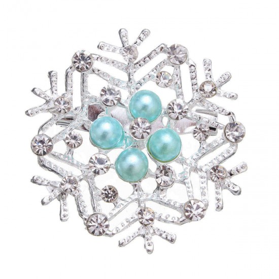 Christmas Gift Simple Pearl Rhinestone Multicolor Snowflake Brooches