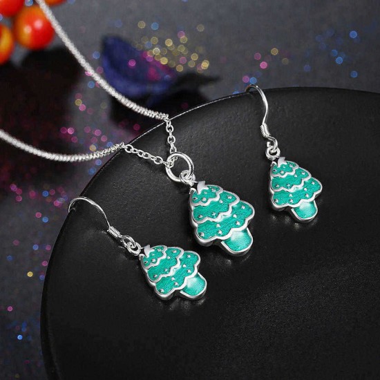 Christmas Tree Necklace Enamel Process Earrings Gift Party Jewelry Set