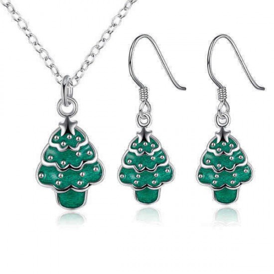 Christmas Tree Necklace Enamel Process Earrings Gift Party Jewelry Set