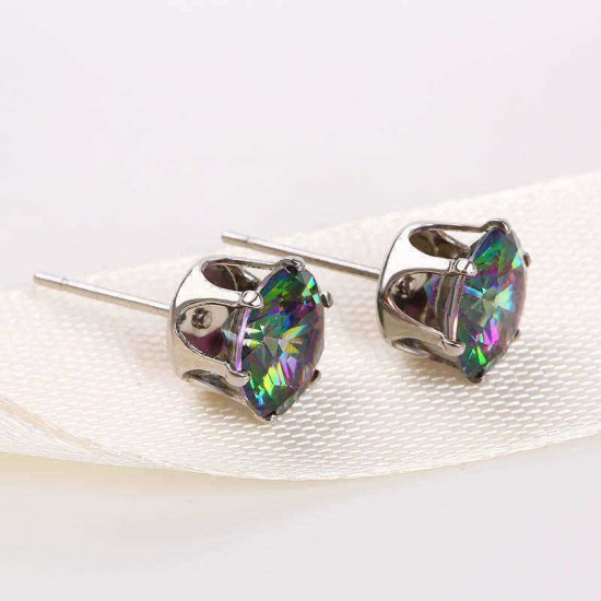 Classic Colorful Women's Stud Earrings White Gold Plated Dazzling Cubic Zirconia Piercing Earring