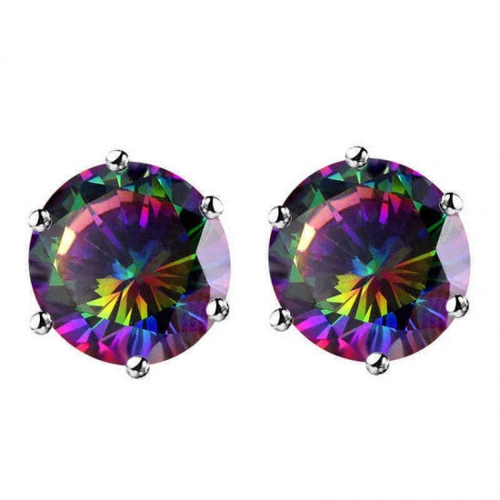 Classic Colorful Women's Stud Earrings White Gold Plated Dazzling Cubic Zirconia Piercing Earring