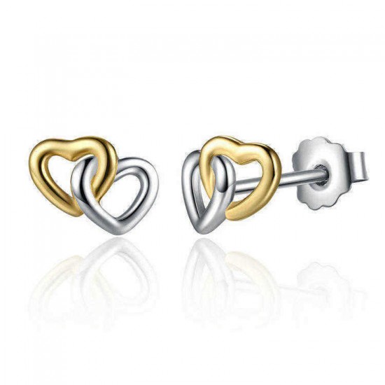 Classic Double Heart 925 Sterling Silver Earring Sweet Heart Anallergic Ear Stud for Women