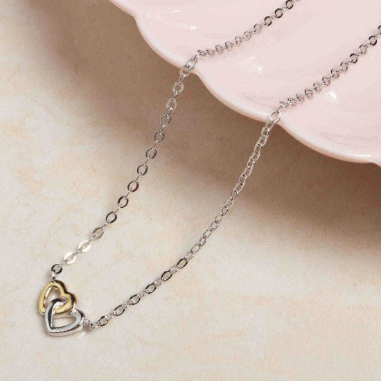 Classic Heart Pendant Necklace Silver Gold Heart to Heart Bridal Wedding Necklace for Women