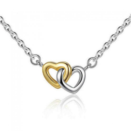 Classic Heart Pendant Necklace Silver Gold Heart to Heart Bridal Wedding Necklace for Women