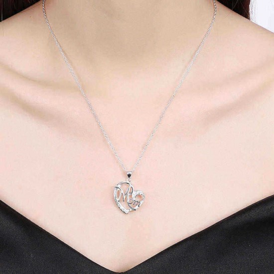 Classic Sweet Mom In Heart Necklace Dazzling Zirconia Pendant Women Necklaces Best Gift for Mom