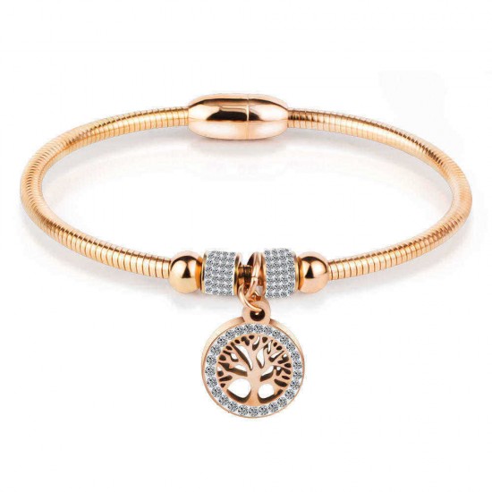 Classic Tree of Life Charm Bangle Bracelets Simple Rose Gold Silver Gemstone Women Cuff Bracelet