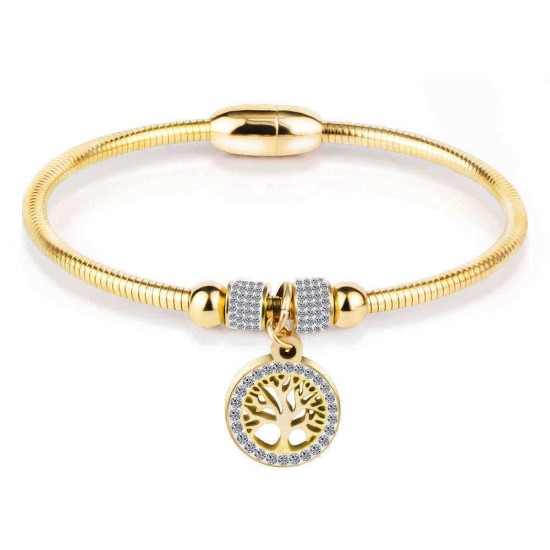 Classic Tree of Life Charm Bangle Bracelets Simple Rose Gold Silver Gemstone Women Cuff Bracelet