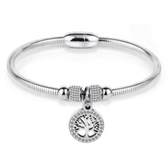 Classic Tree of Life Charm Bangle Bracelets Simple Rose Gold Silver Gemstone Women Cuff Bracelet