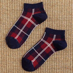 Cottton Plaid Breathable Ankle Socks Leisure Skid Resistant Low Cut Invisible No Show Sock for Women