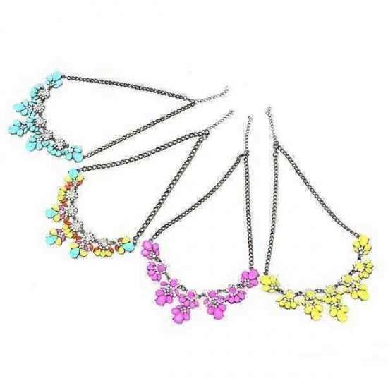 Crystal Flower Pendant Statement Necklace Metal Chain Choker Necklace