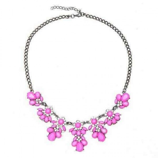 Crystal Flower Pendant Statement Necklace Metal Chain Choker Necklace