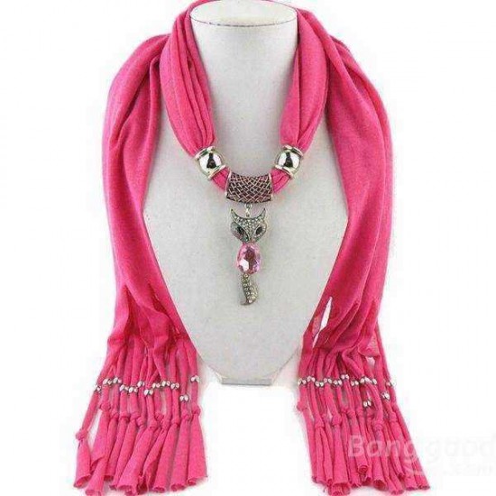 Crystal Fox Pendant Tassel Scarf Necklace Women Jewelry Autumn Winter