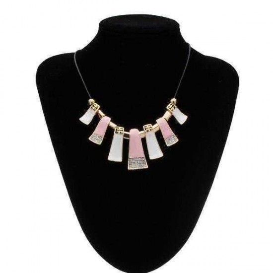 Crystal Leather Rope Irregular Geometric Pendant Statement Necklace