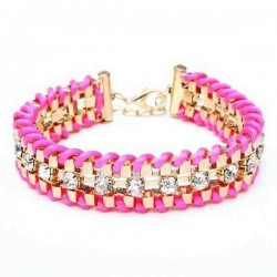 Crystal Rhinestone Geometric Link Chain Rope Weave Charm Bracelet