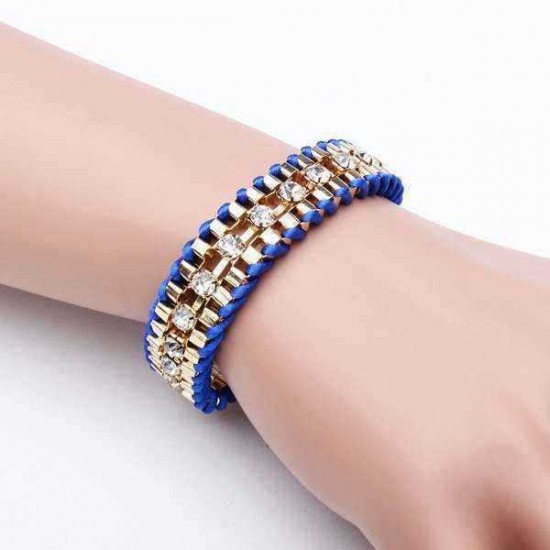 Crystal Rhinestone Geometric Link Chain Rope Weave Charm Bracelet